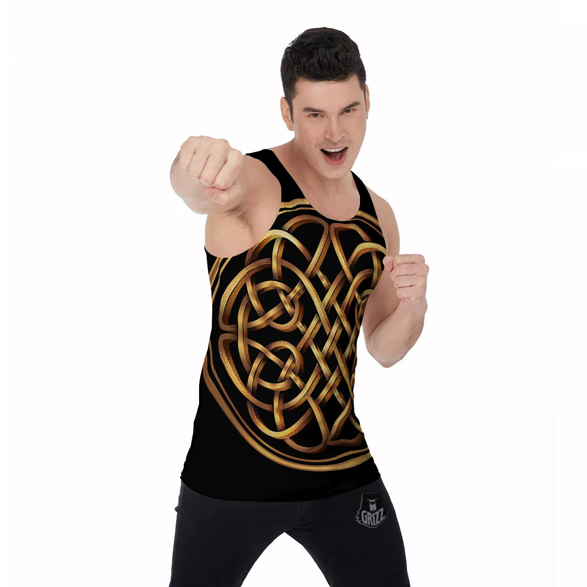 Celtic Knot Golden Print Men's Tank Top-grizzshop