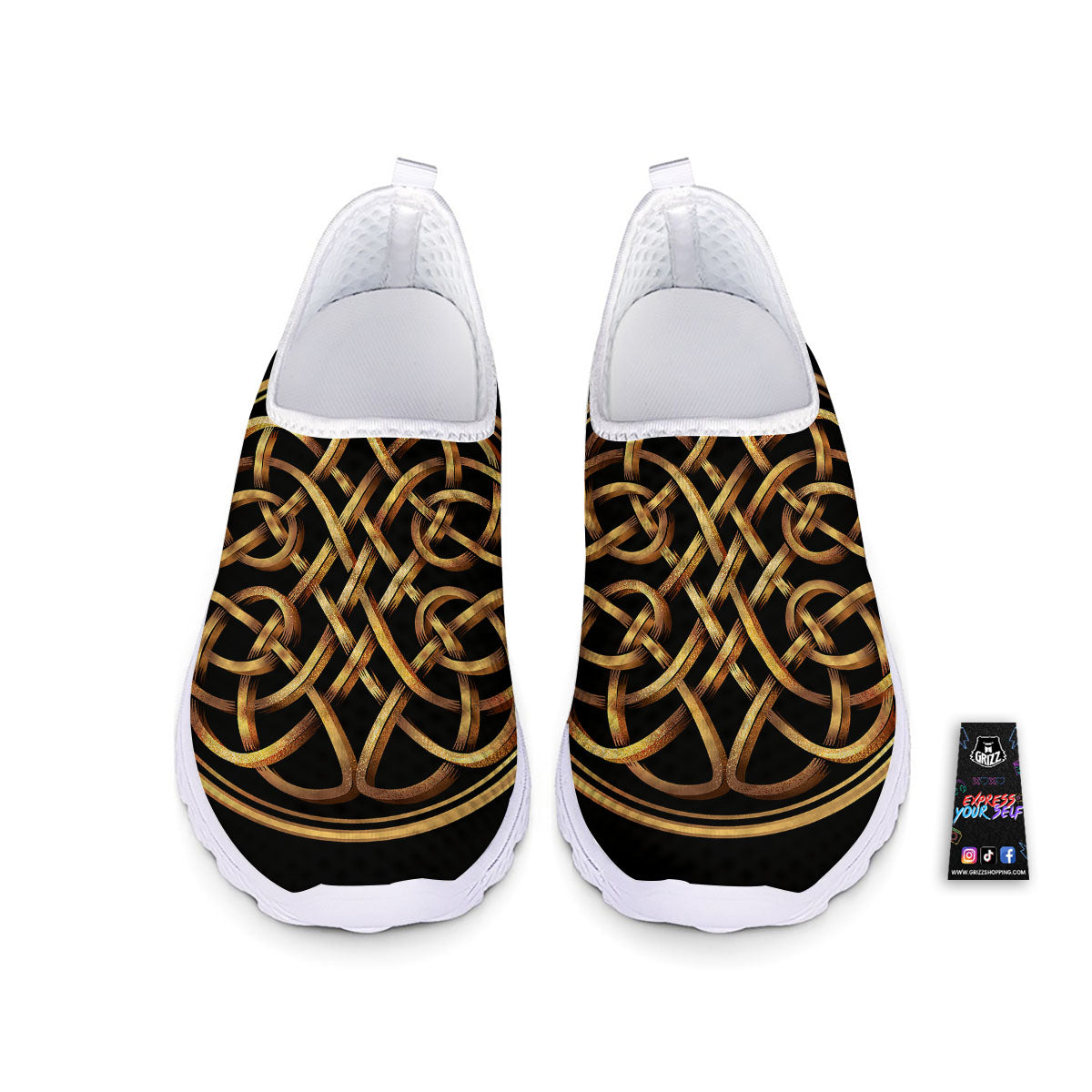 Celtic Knot Golden Print Nurse Shoes-grizzshop