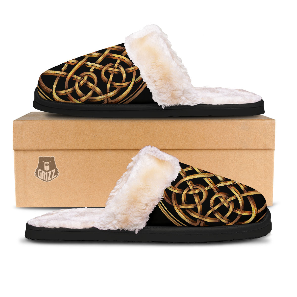 Celtic Knot Golden Print Slippers-grizzshop