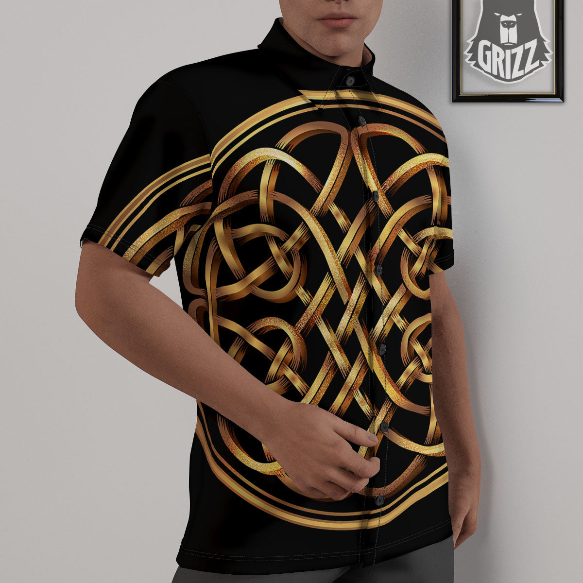 Celtic Knot Golden Print Untucked Shirts-grizzshop