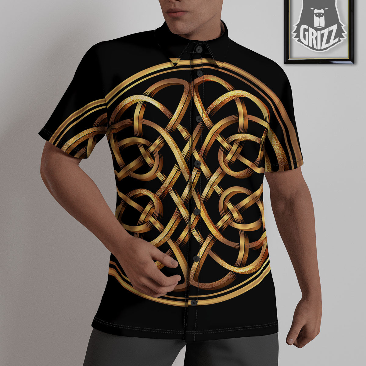 Celtic Knot Golden Print Untucked Shirts-grizzshop