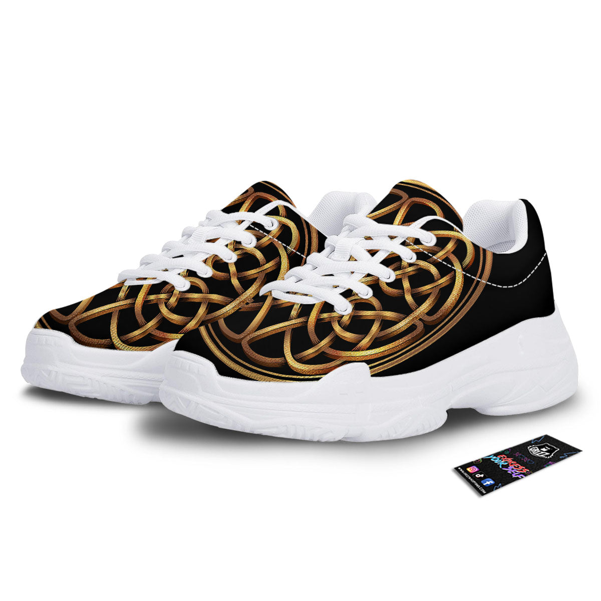 Celtic Knot Golden Print White Chunky Shoes-grizzshop