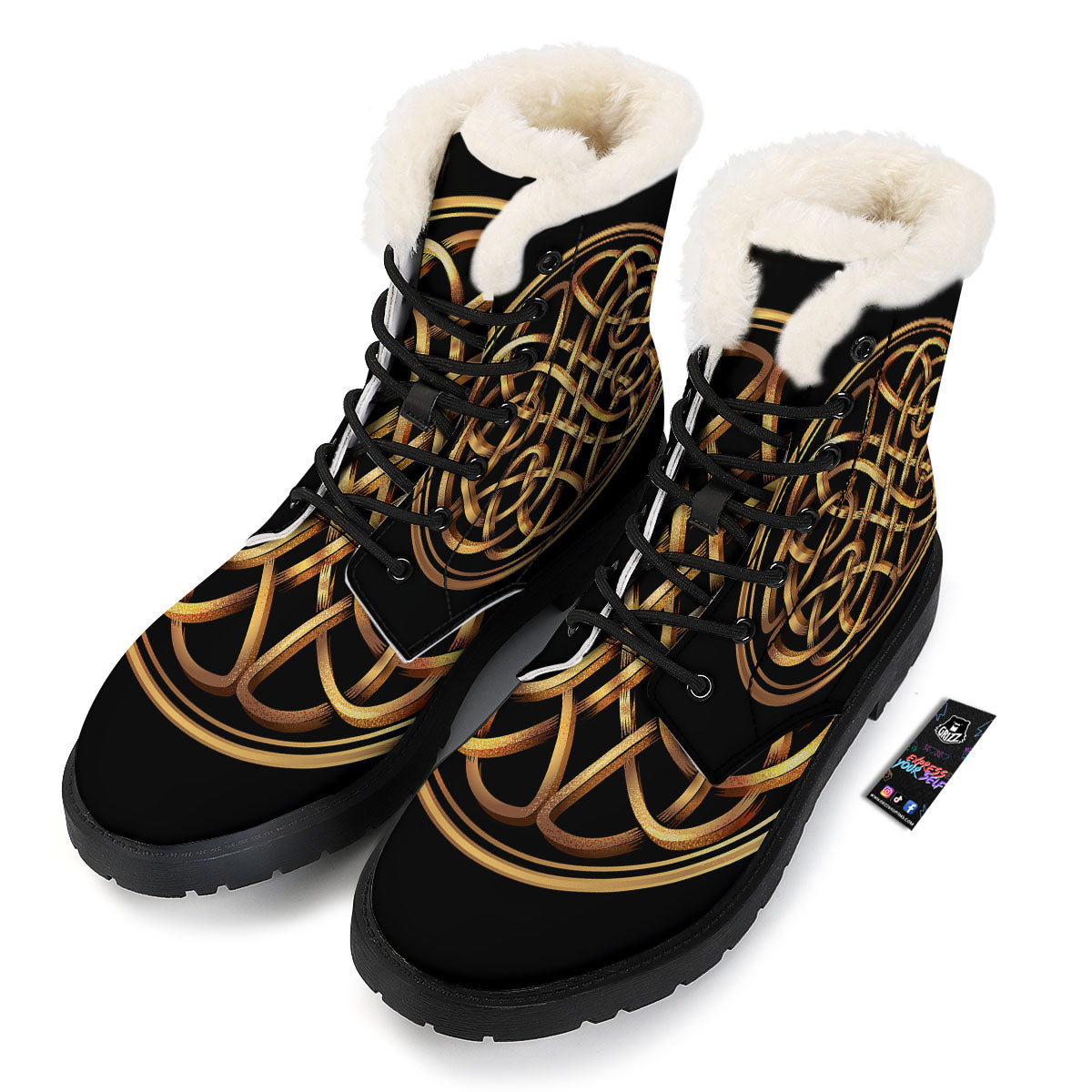 Celtic Knot Golden Print Winter Boots-grizzshop