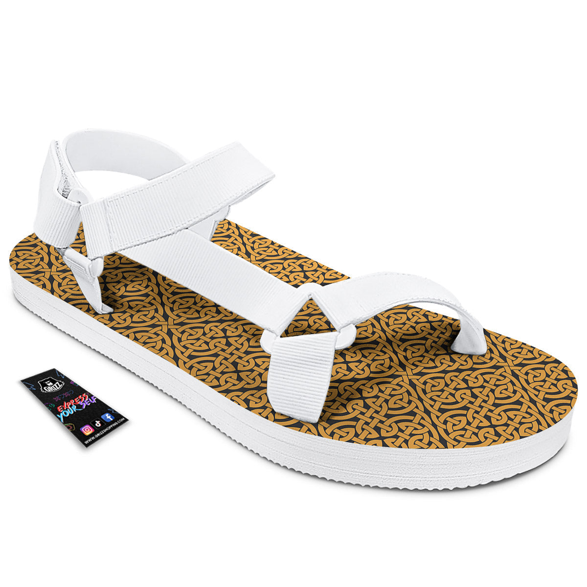Celtic Knot Print Pattern White Open Toe Sandals-grizzshop