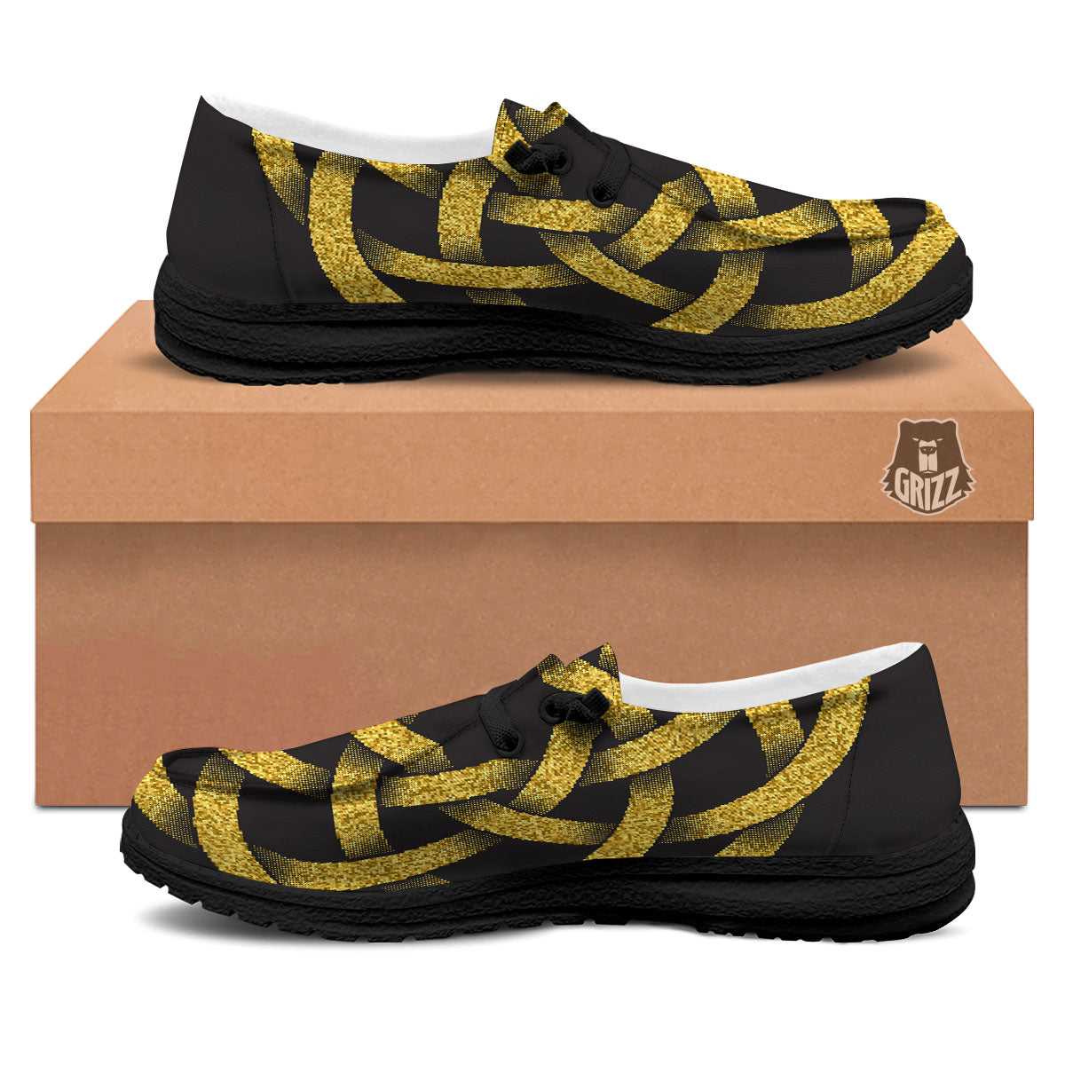 Celtic Knot Symbol Gold Circle Print Black Loafers-grizzshop