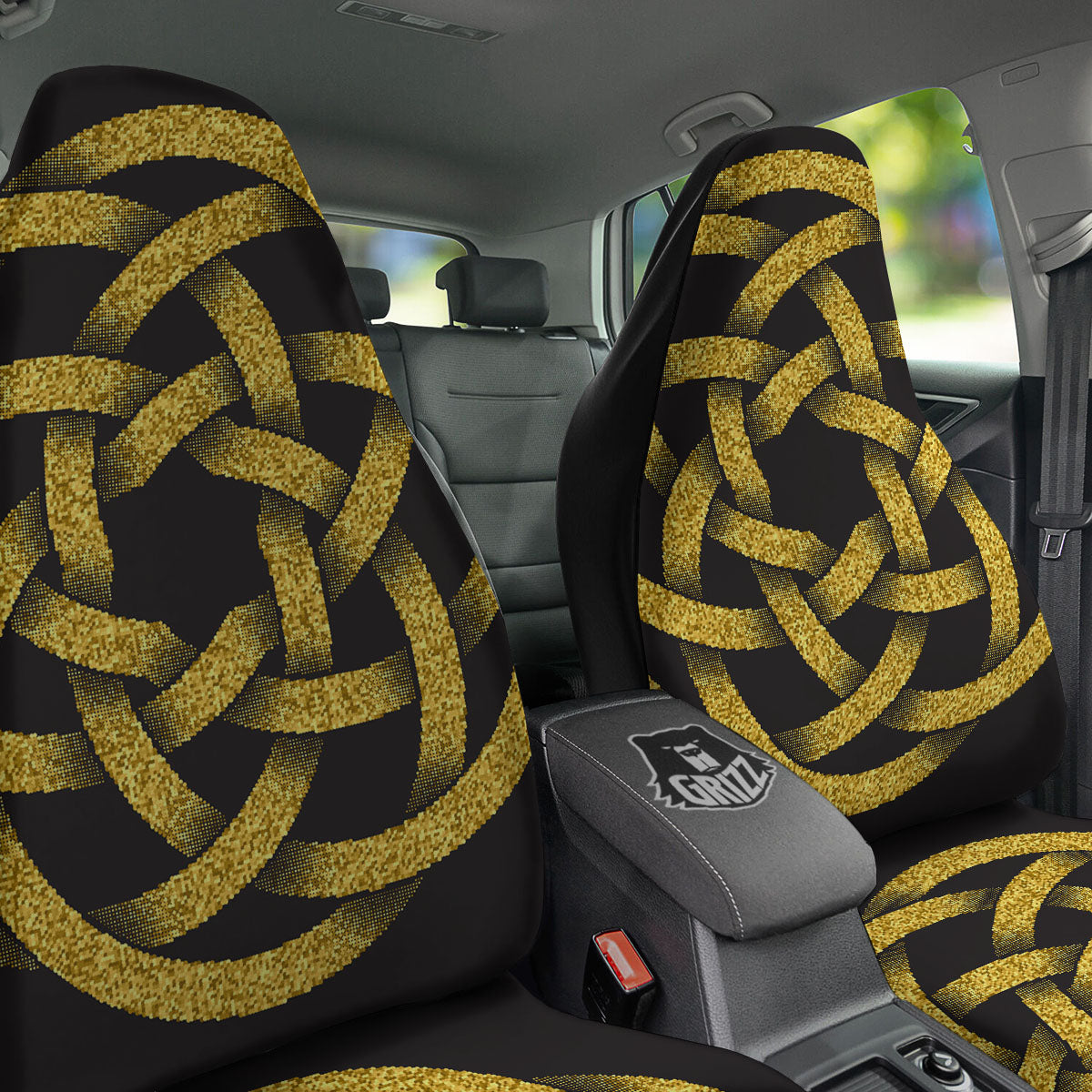 Celtic Knot Symbol Gold Circle Print Car Seat Covers-grizzshop