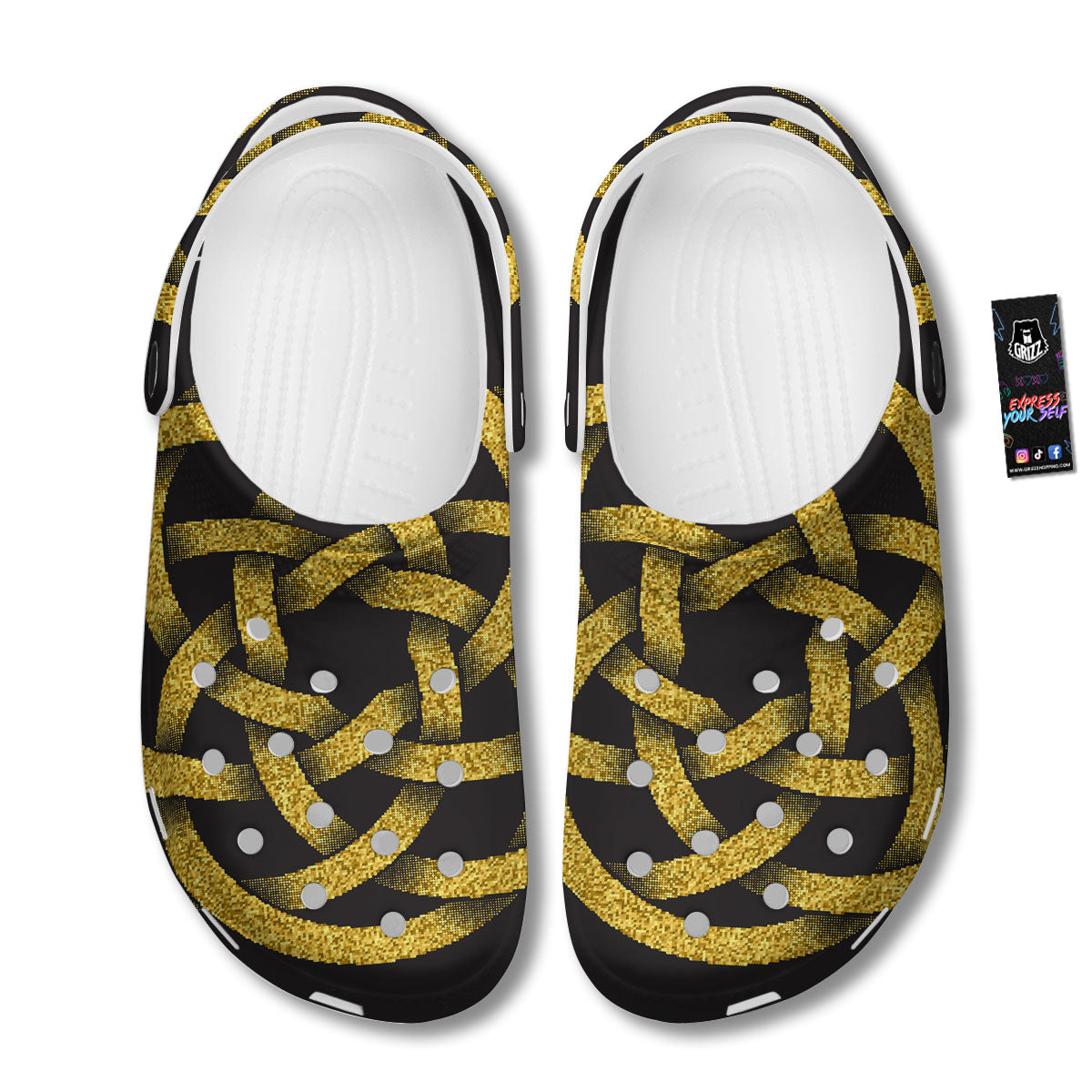 Celtic Knot Symbol Gold Circle Print Clog-grizzshop