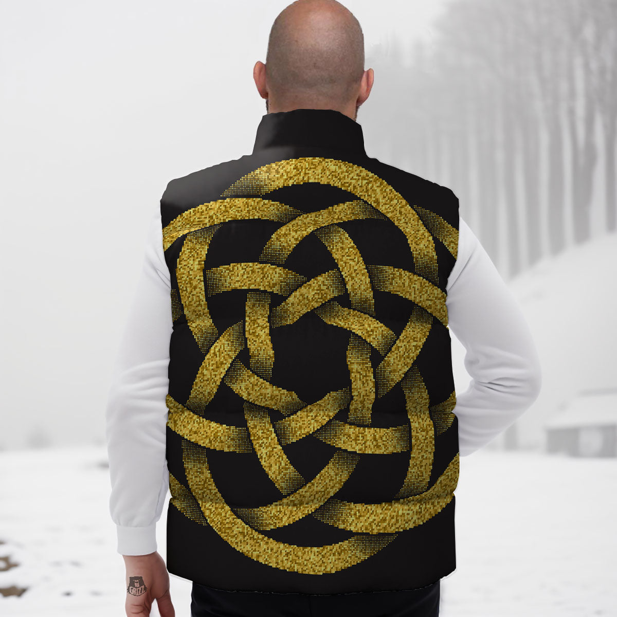 Celtic Knot Symbol Gold Circle Print Down Vest