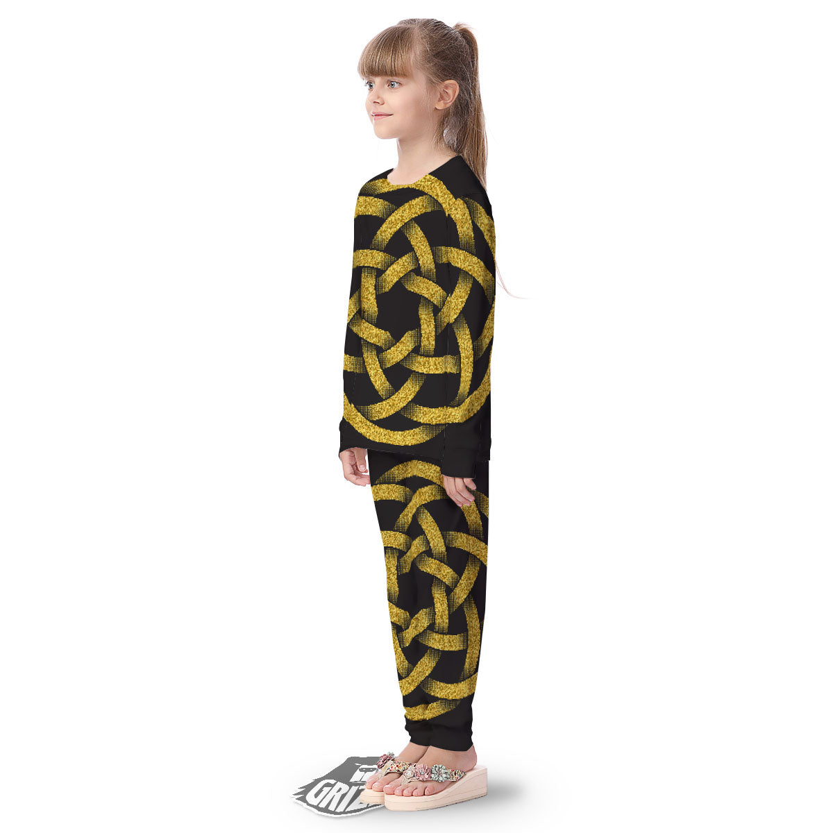 Celtic Knot Symbol Gold Circle Print Kid's Pajamas-grizzshop