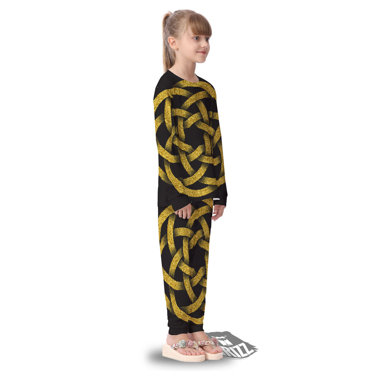 Celtic Knot Symbol Gold Circle Print Kid's Pajamas-grizzshop