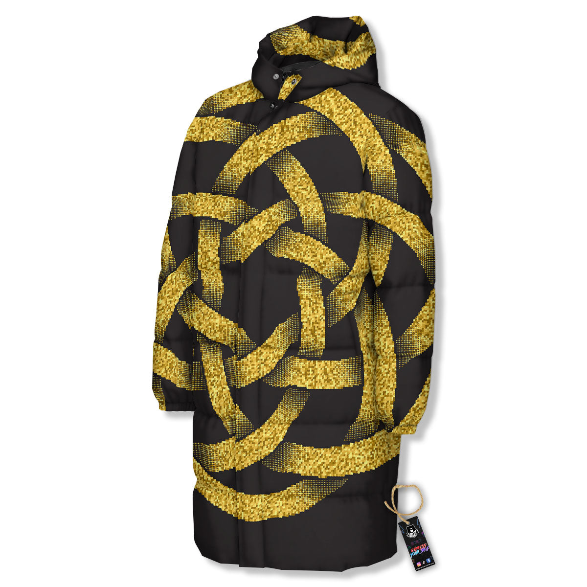 Celtic Knot Symbol Gold Circle Print Long Down Jacket-grizzshop