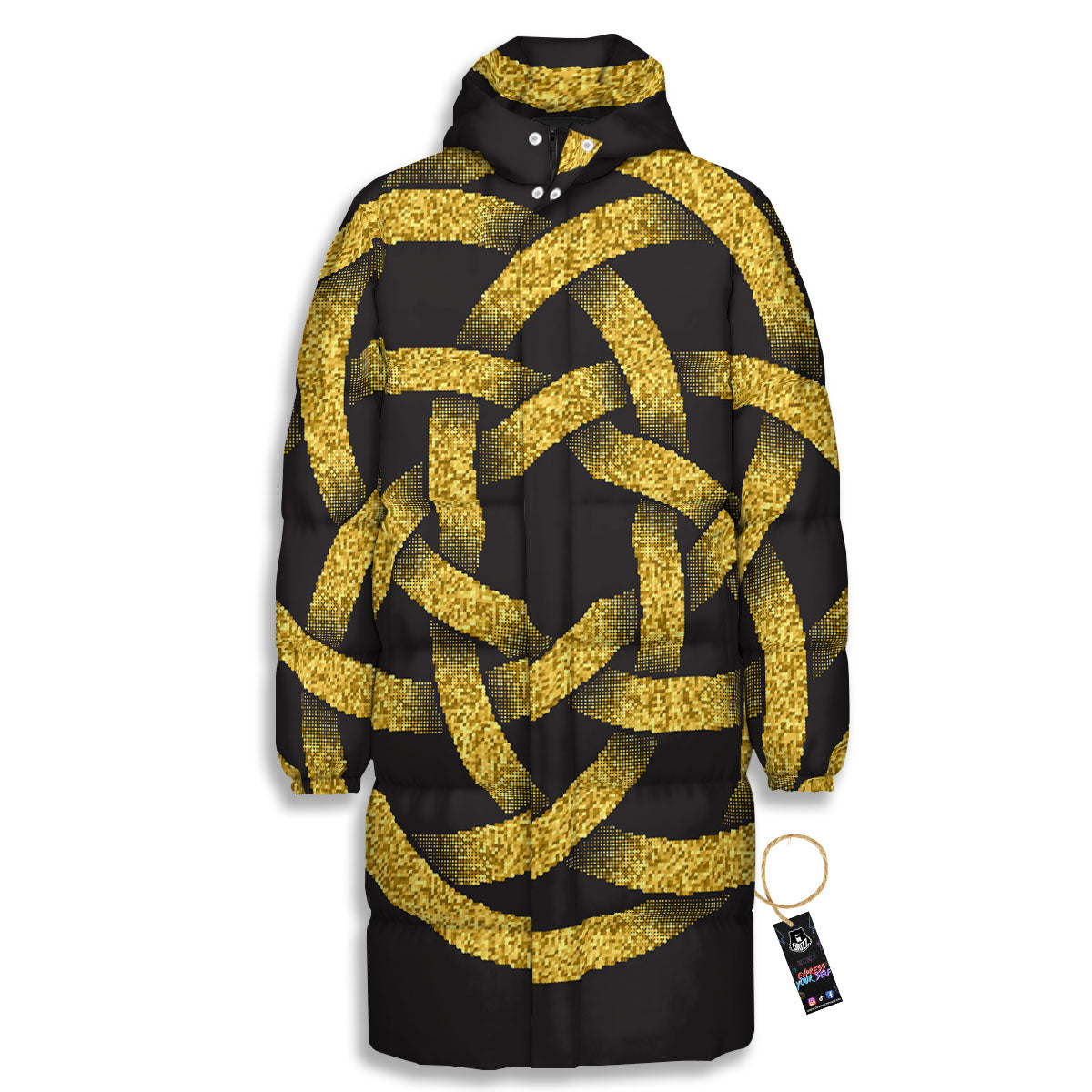 Celtic Knot Symbol Gold Circle Print Long Down Jacket-grizzshop