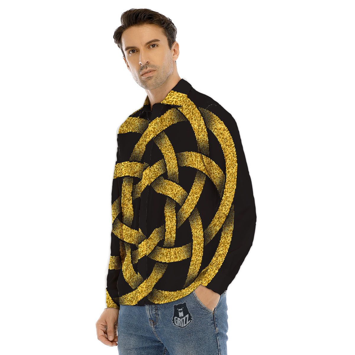 Celtic Knot Symbol Gold Circle Print Men's Dress Shirts-grizzshop