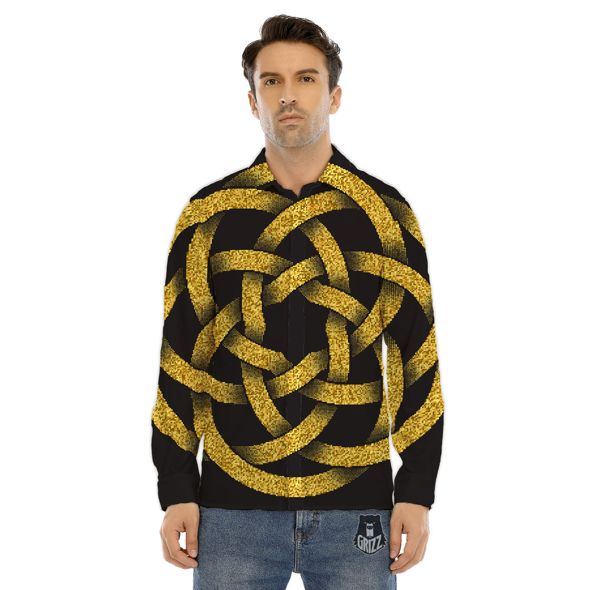 Celtic Knot Symbol Gold Circle Print Men's Dress Shirts-grizzshop
