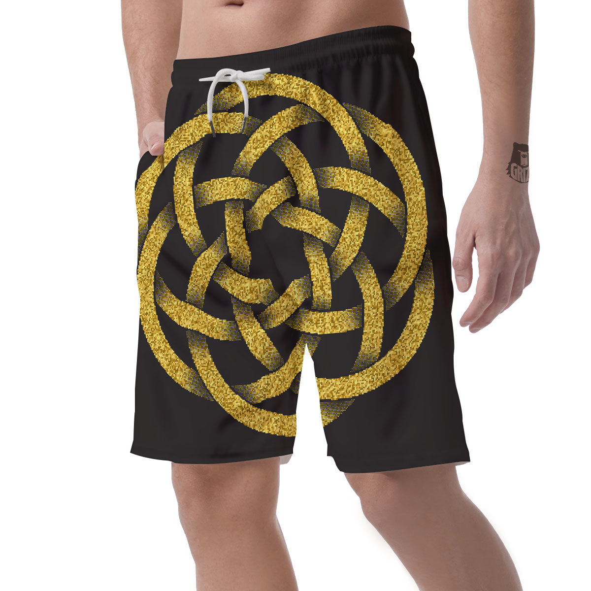 Celtic Knot Symbol Gold Circle Print Men's Shorts-grizzshop