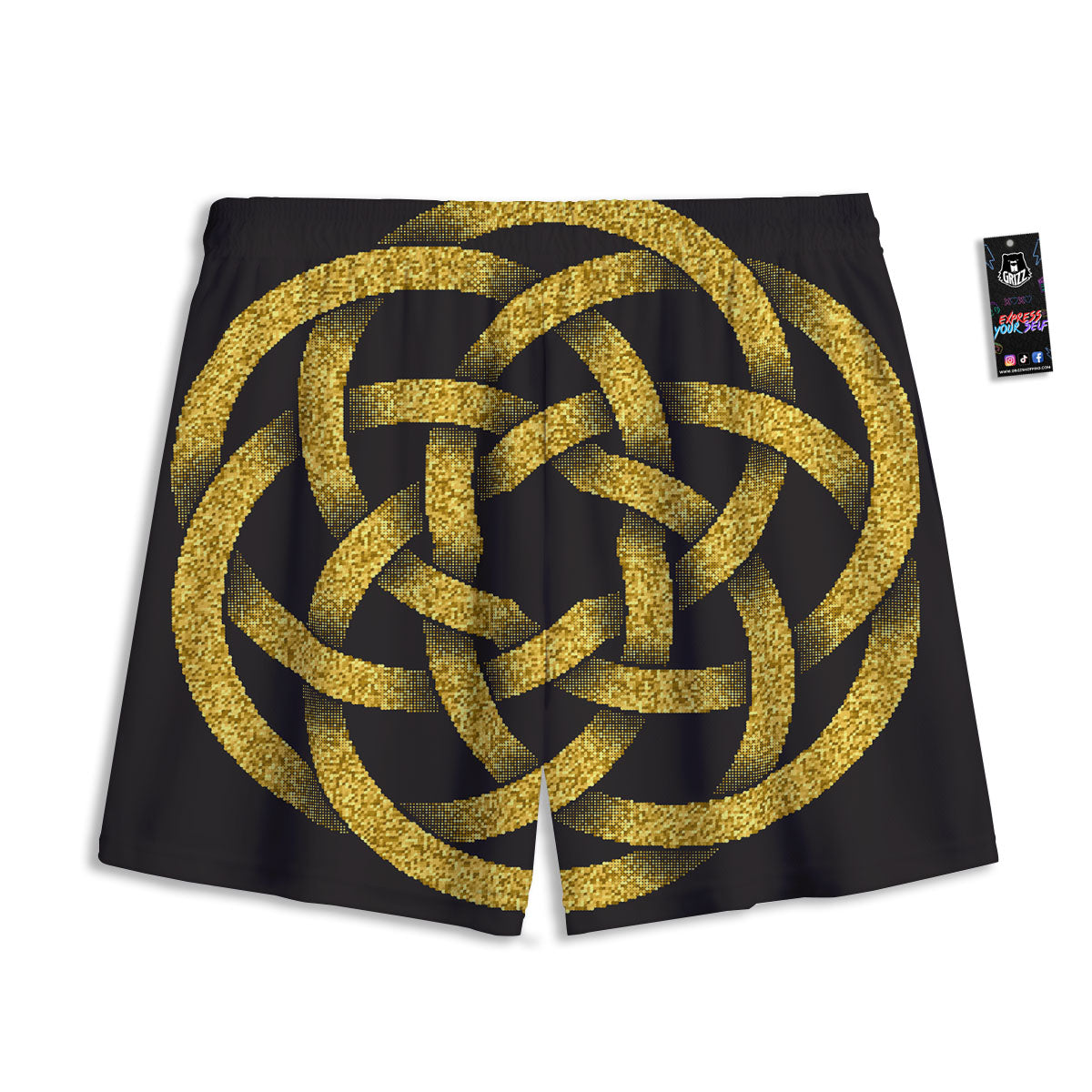 Celtic Knot Symbol Gold Circle Print Mesh Shorts