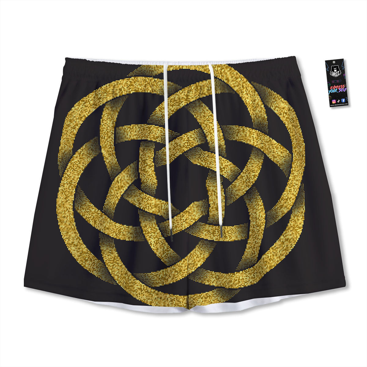 Celtic Knot Symbol Gold Circle Print Mesh Shorts