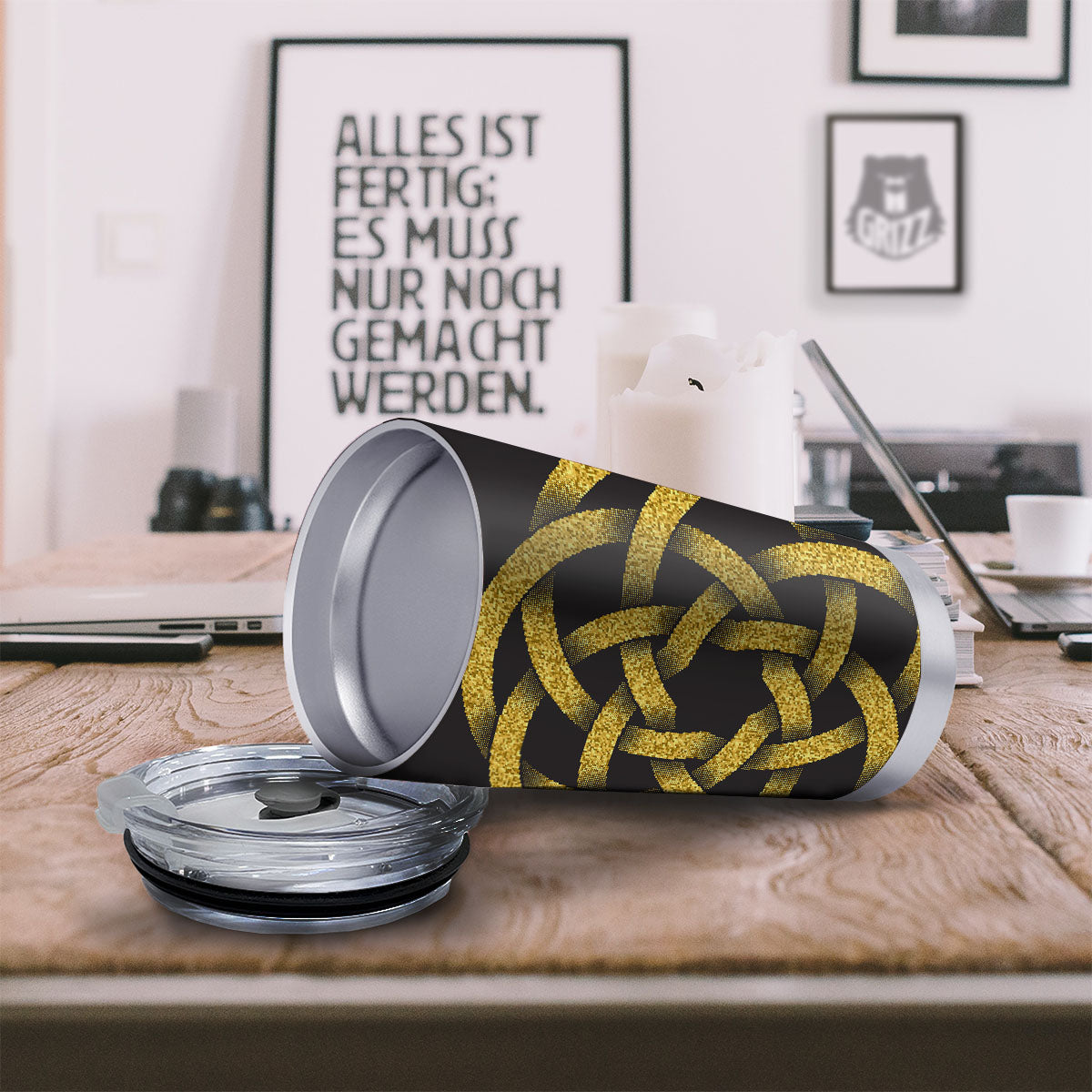 Celtic Knot Symbol Gold Circle Print Tumbler-grizzshop