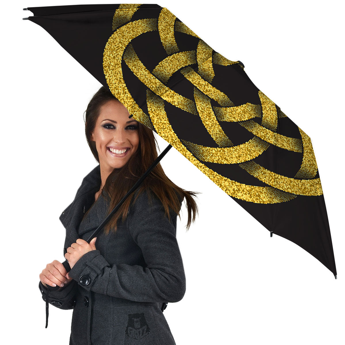 Celtic Knot Symbol Gold Circle Print Umbrella-grizzshop