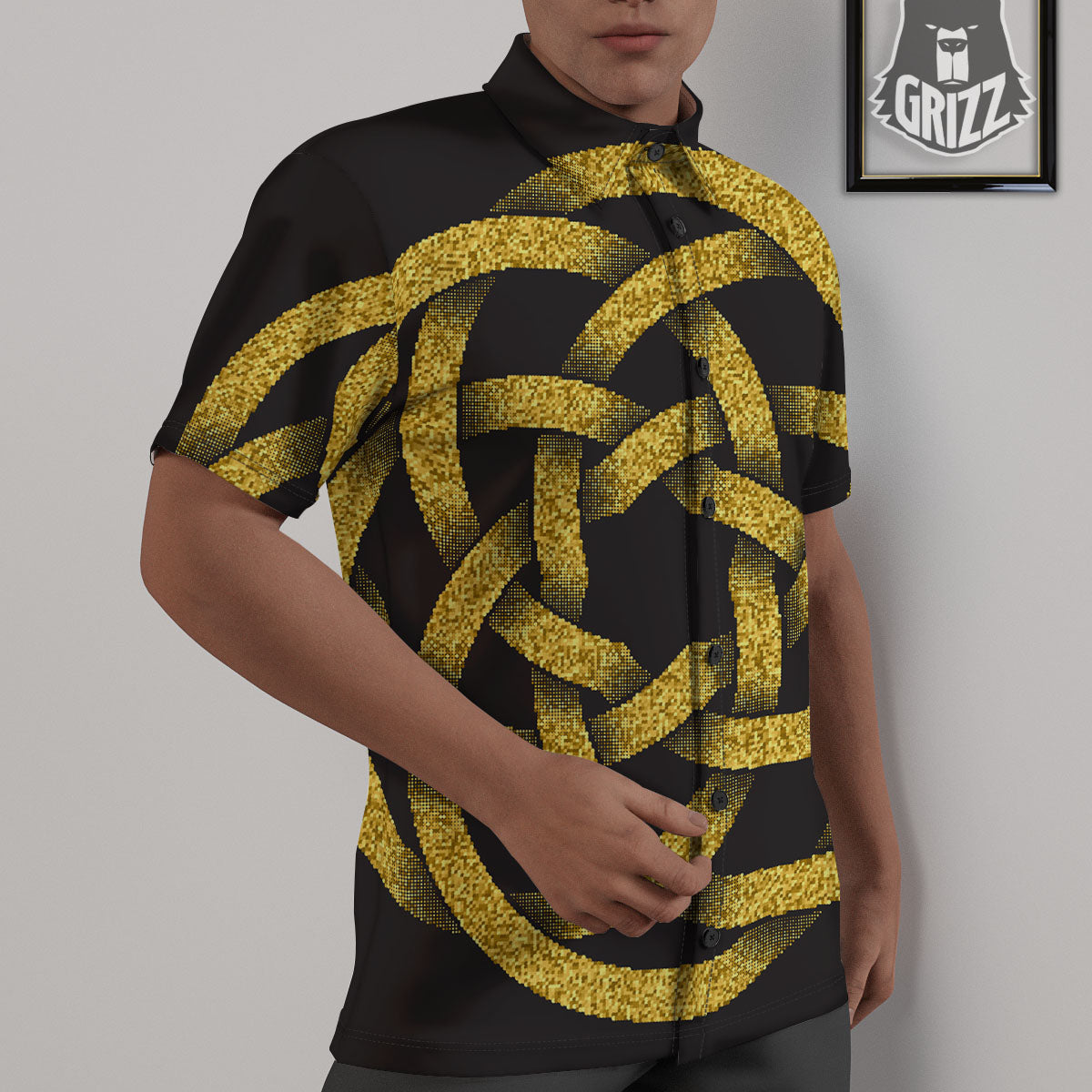 Celtic Knot Symbol Gold Circle Print Untucked Shirts-grizzshop