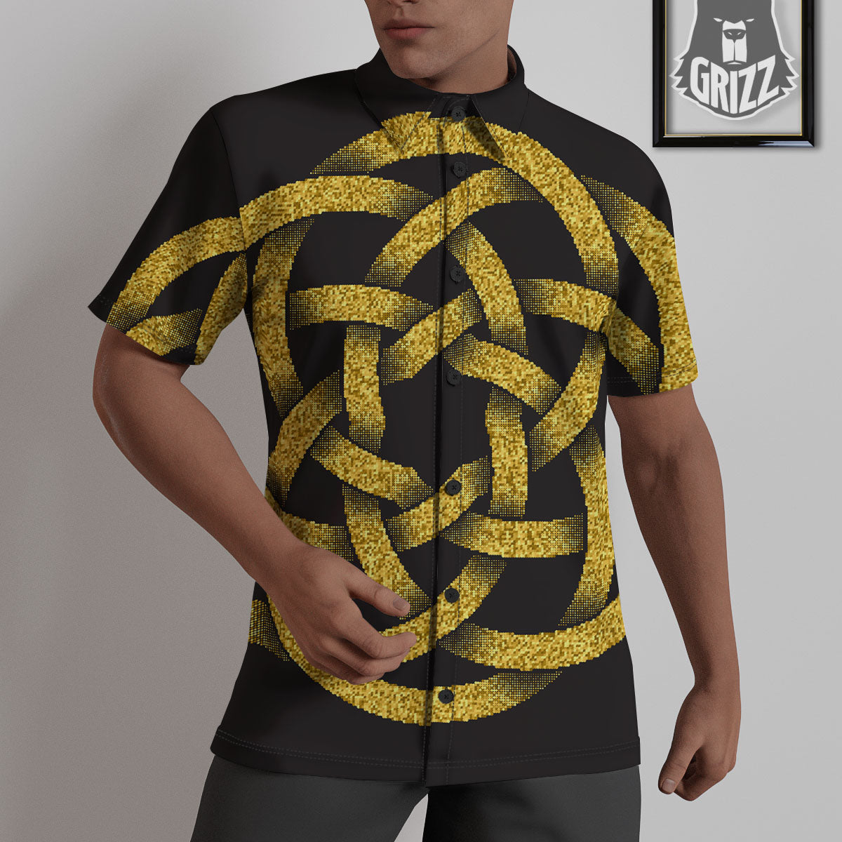 Celtic Knot Symbol Gold Circle Print Untucked Shirts-grizzshop