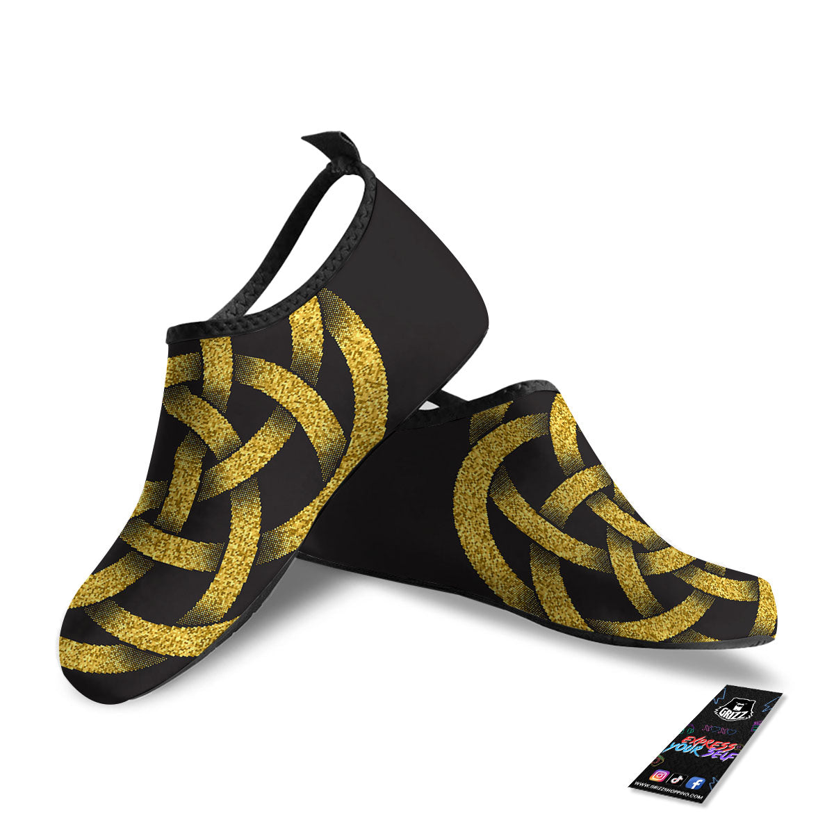Celtic Knot Symbol Gold Circle Print Water Shoes-grizzshop