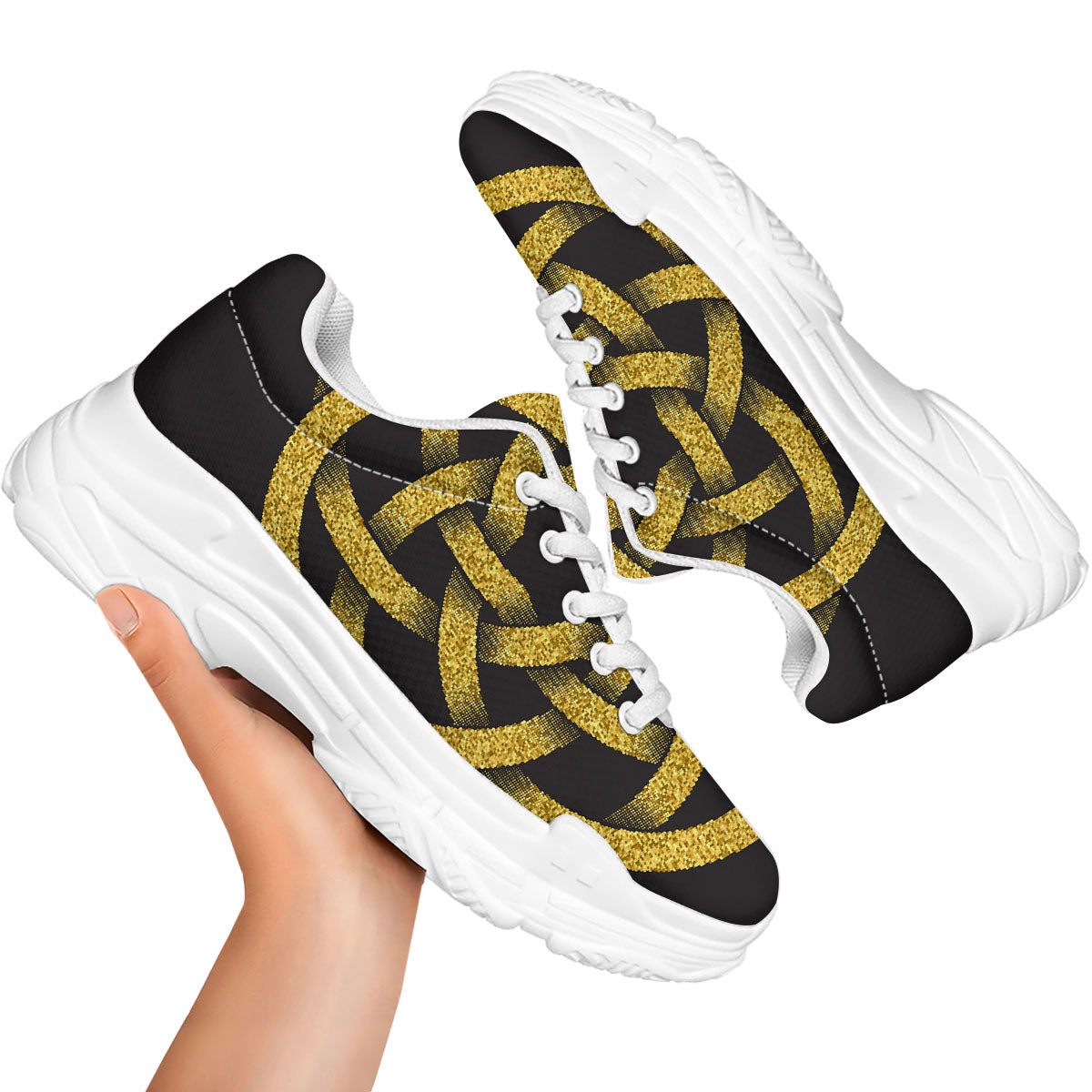 Celtic Knot Symbol Gold Circle Print White Chunky Shoes-grizzshop