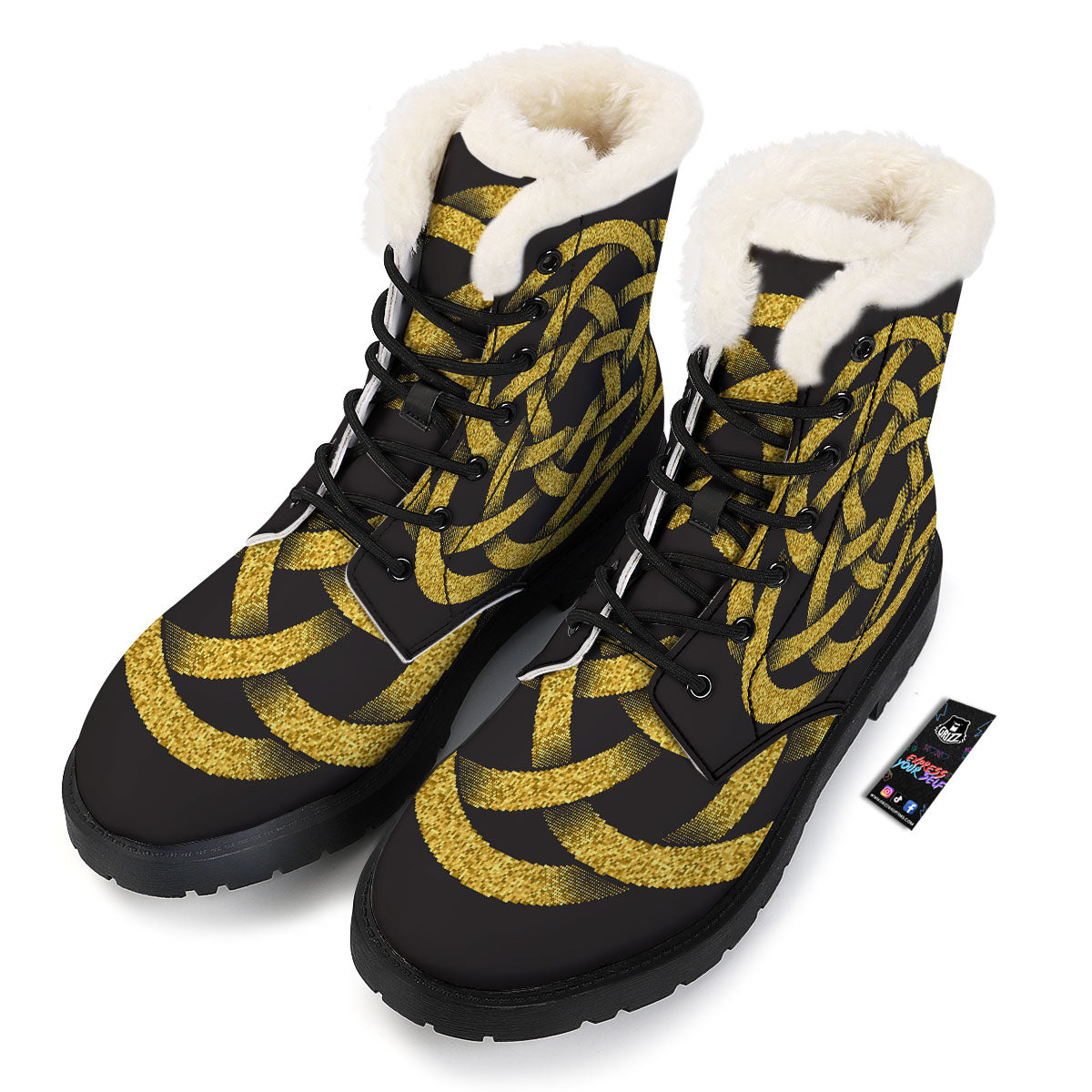 Celtic Knot Symbol Gold Circle Print Winter Boots-grizzshop