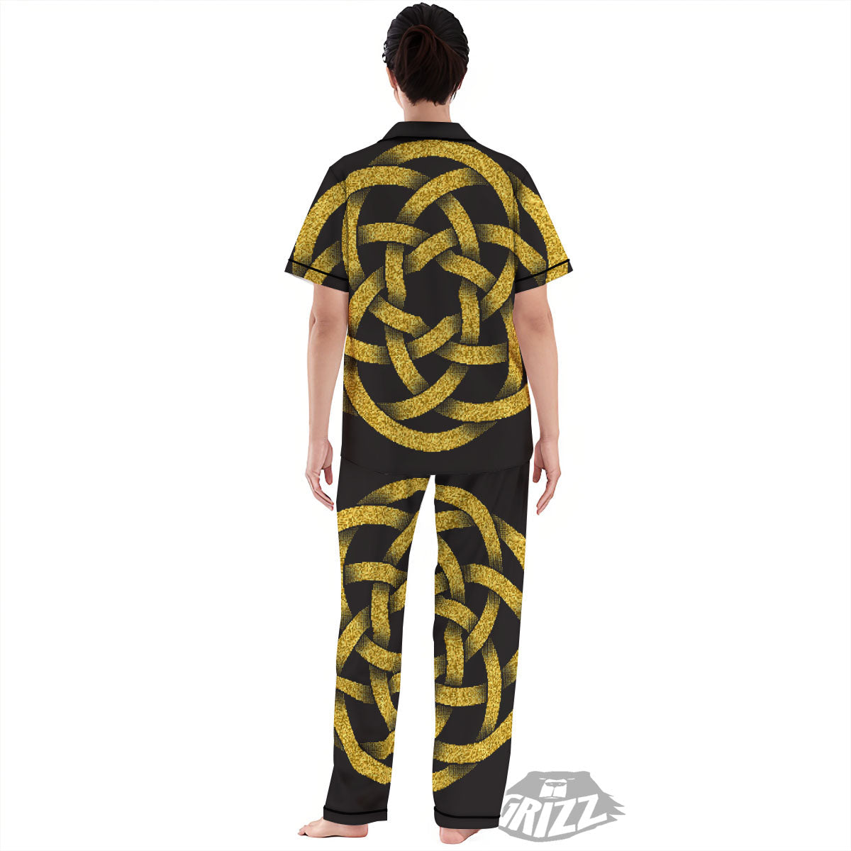 Celtic Knot Symbol Gold Circle Print Women's Pajamas Set-grizzshop
