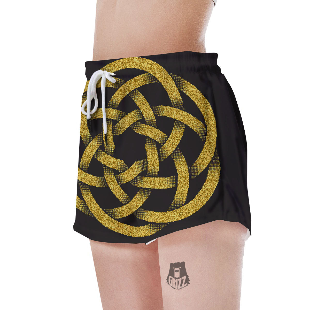 Celtic Knot Symbol Gold Circle Print Women's Shorts-grizzshop