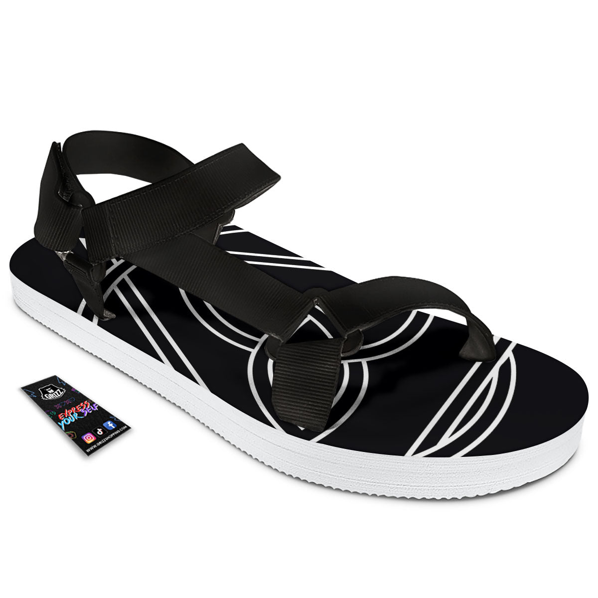 Celtic Knot White And Black Print Black Open Toe Sandals-grizzshop