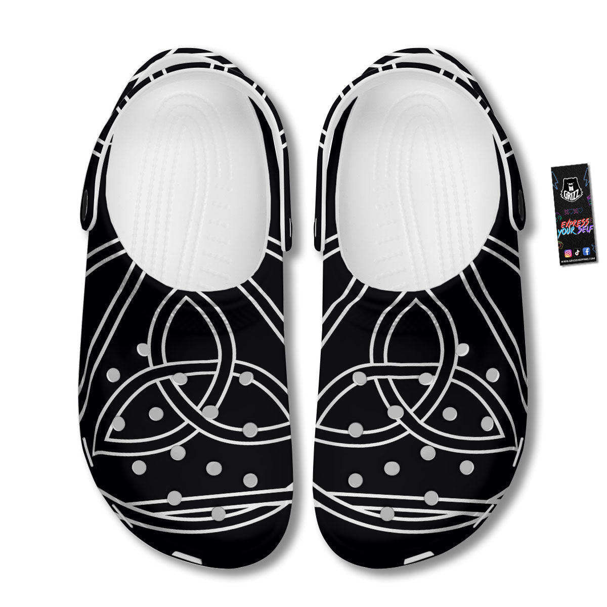 Celtic Knot White And Black Print Clog-grizzshop