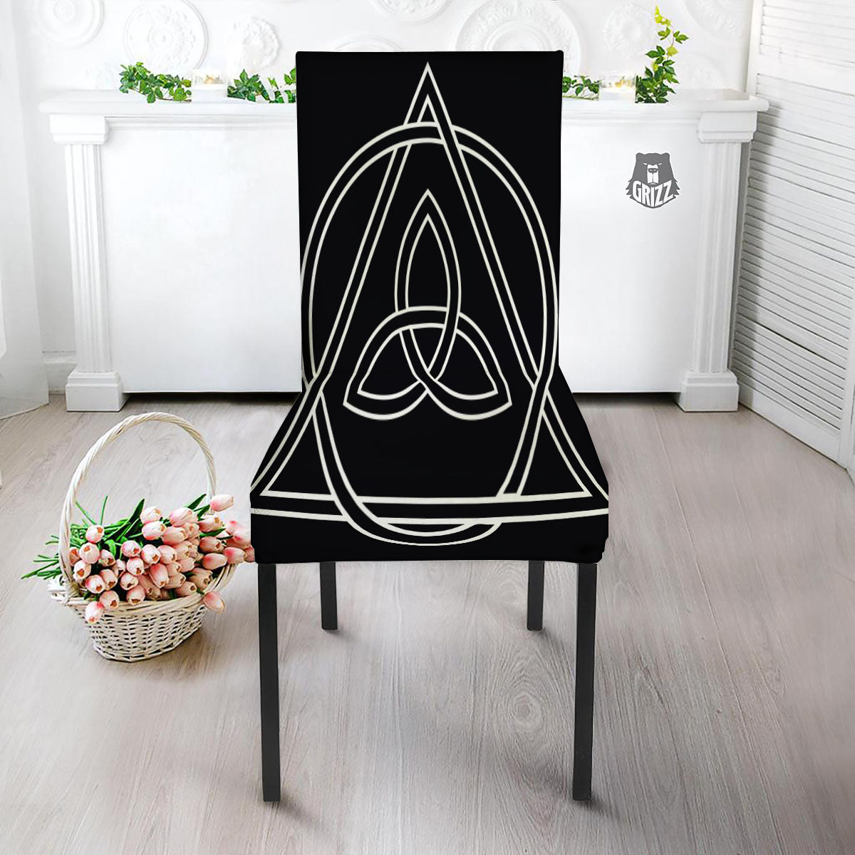 Celtic Knot White And Black Print Dining Chair Slipcover-grizzshop