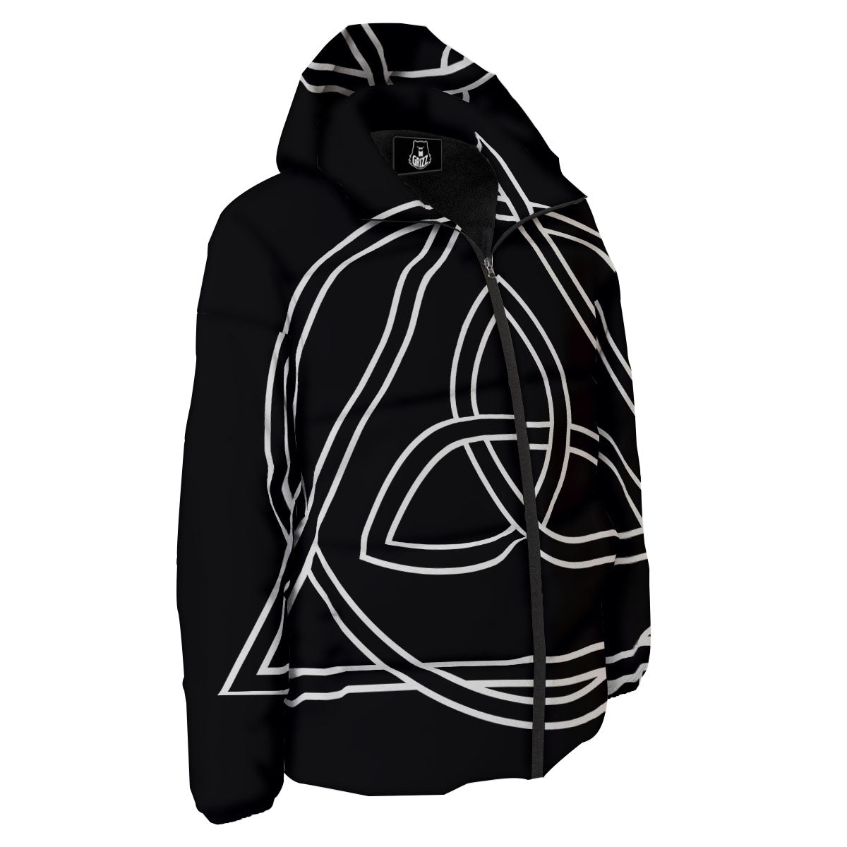 Celtic Knot White And Black Print Down Jacket-grizzshop