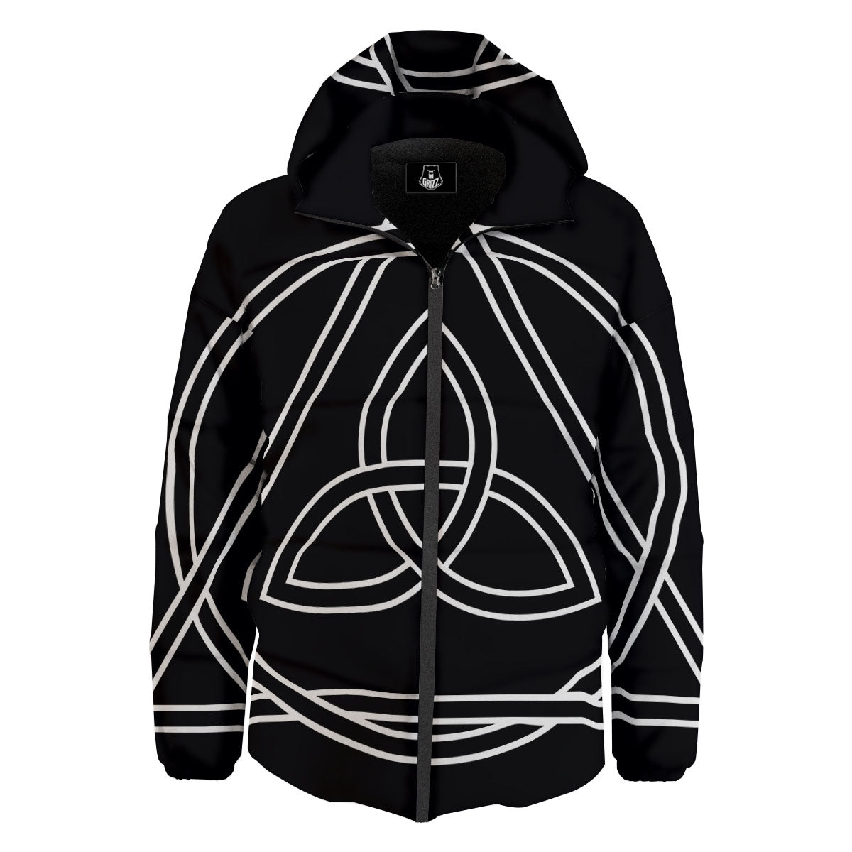 Celtic Knot White And Black Print Down Jacket-grizzshop