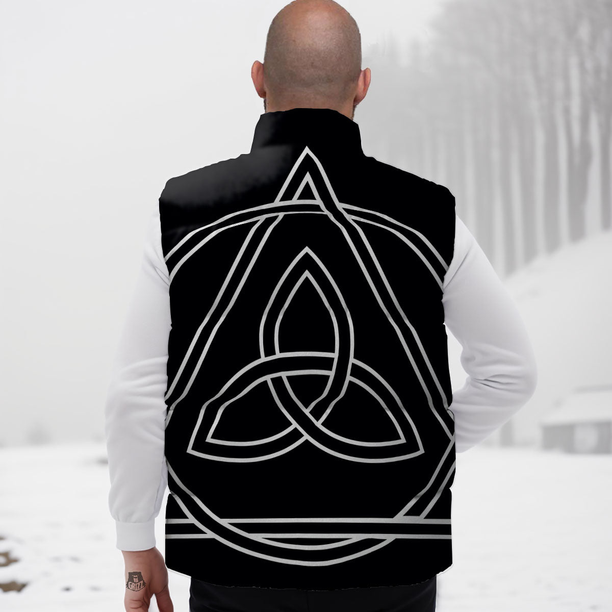 Celtic Knot White And Black Print Down Vest