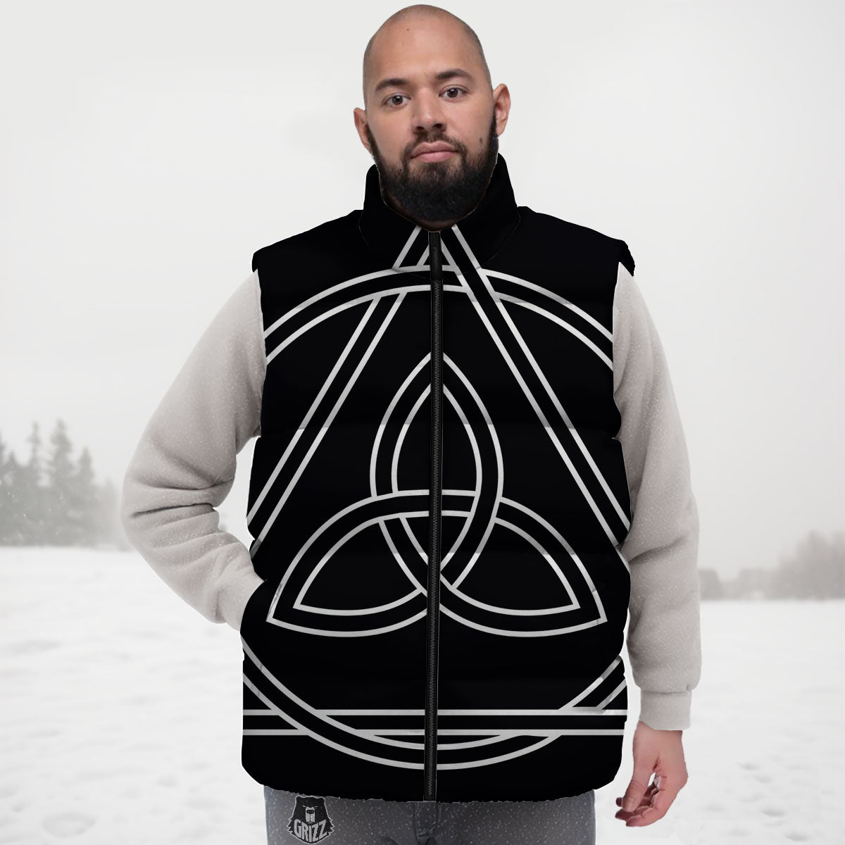 Celtic Knot White And Black Print Down Vest