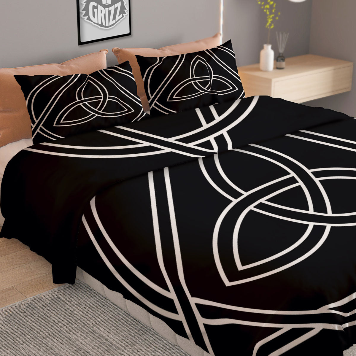Celtic Knot White And Black Print Duvet Cover Bedding Set