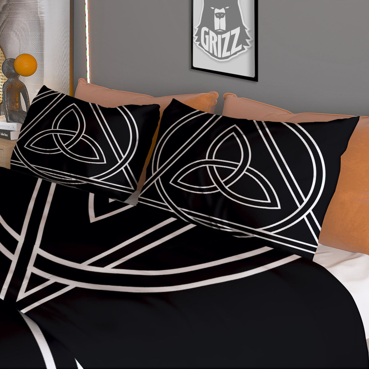 Celtic Knot White And Black Print Duvet Cover Bedding Set