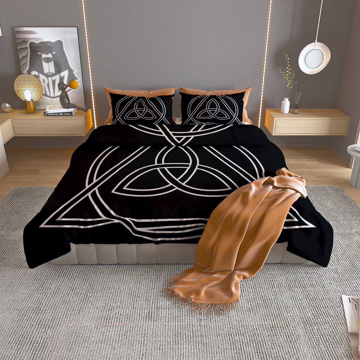 Celtic Knot White And Black Print Duvet Cover Bedding Set