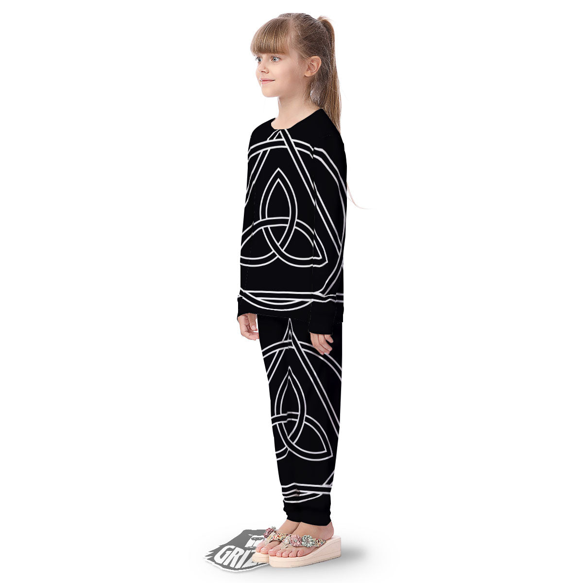 Celtic Knot White And Black Print Kid's Pajamas-grizzshop