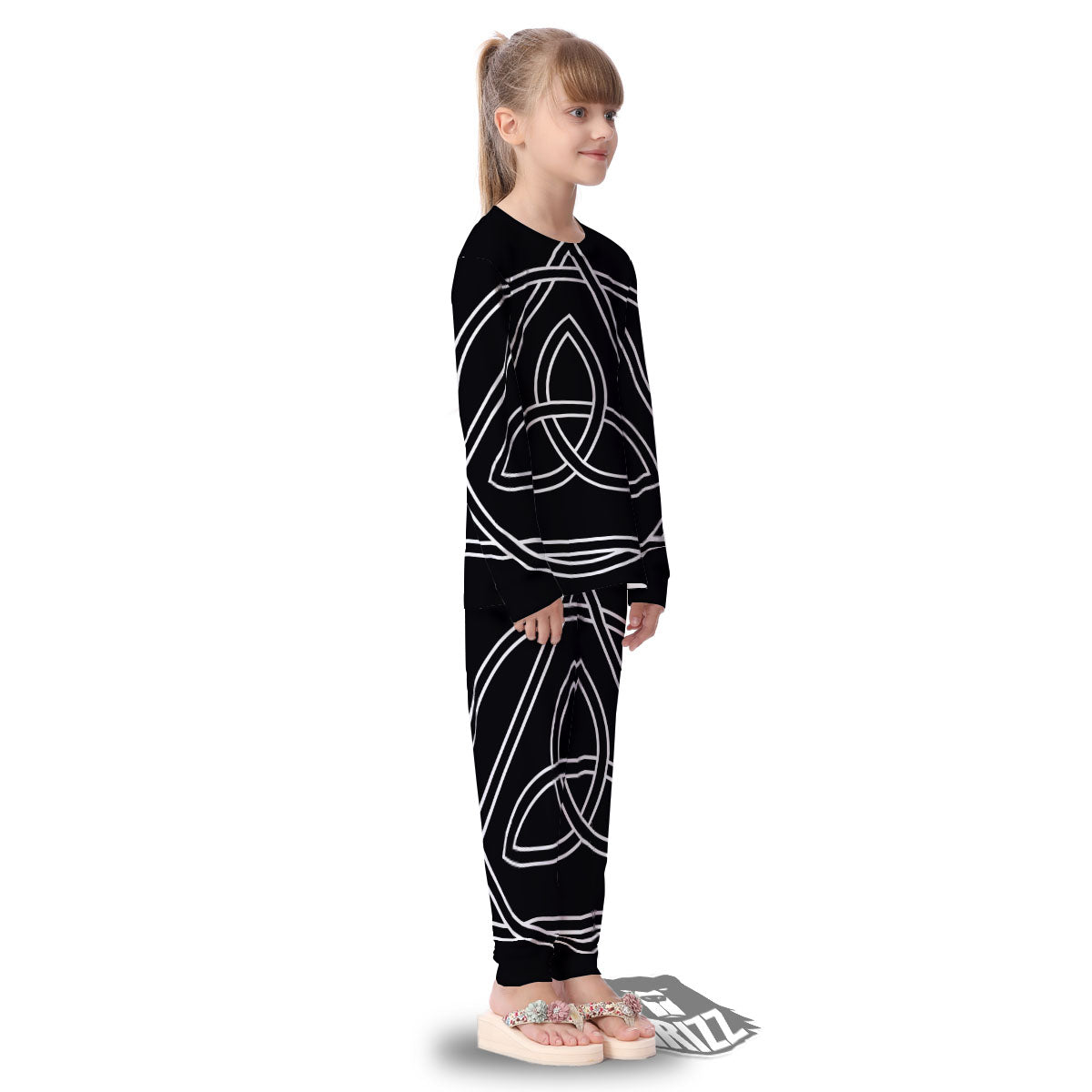Celtic Knot White And Black Print Kid's Pajamas-grizzshop