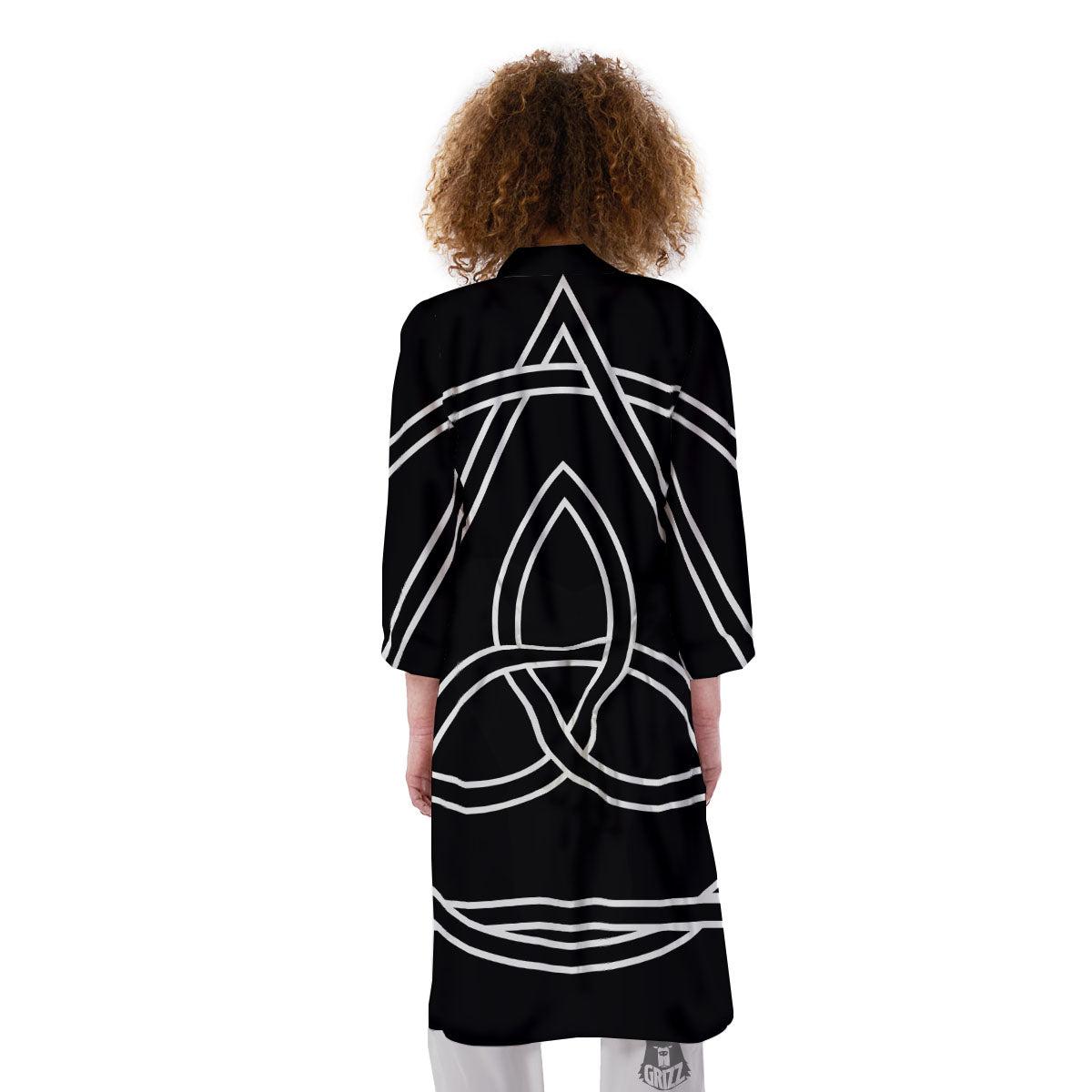 Celtic Knot White And Black Print Kimono-grizzshop