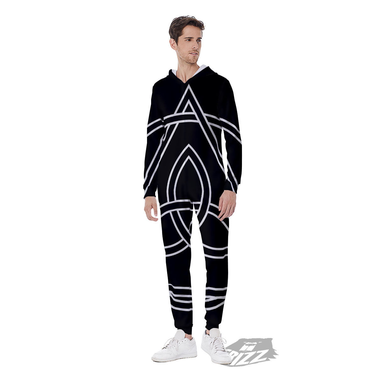 Celtic Knot White And Black Print Men's Jumpsuit-grizzshop