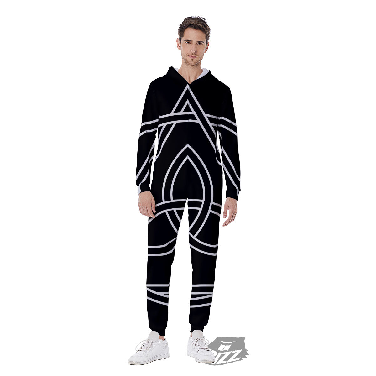 Celtic Knot White And Black Print Men's Jumpsuit-grizzshop