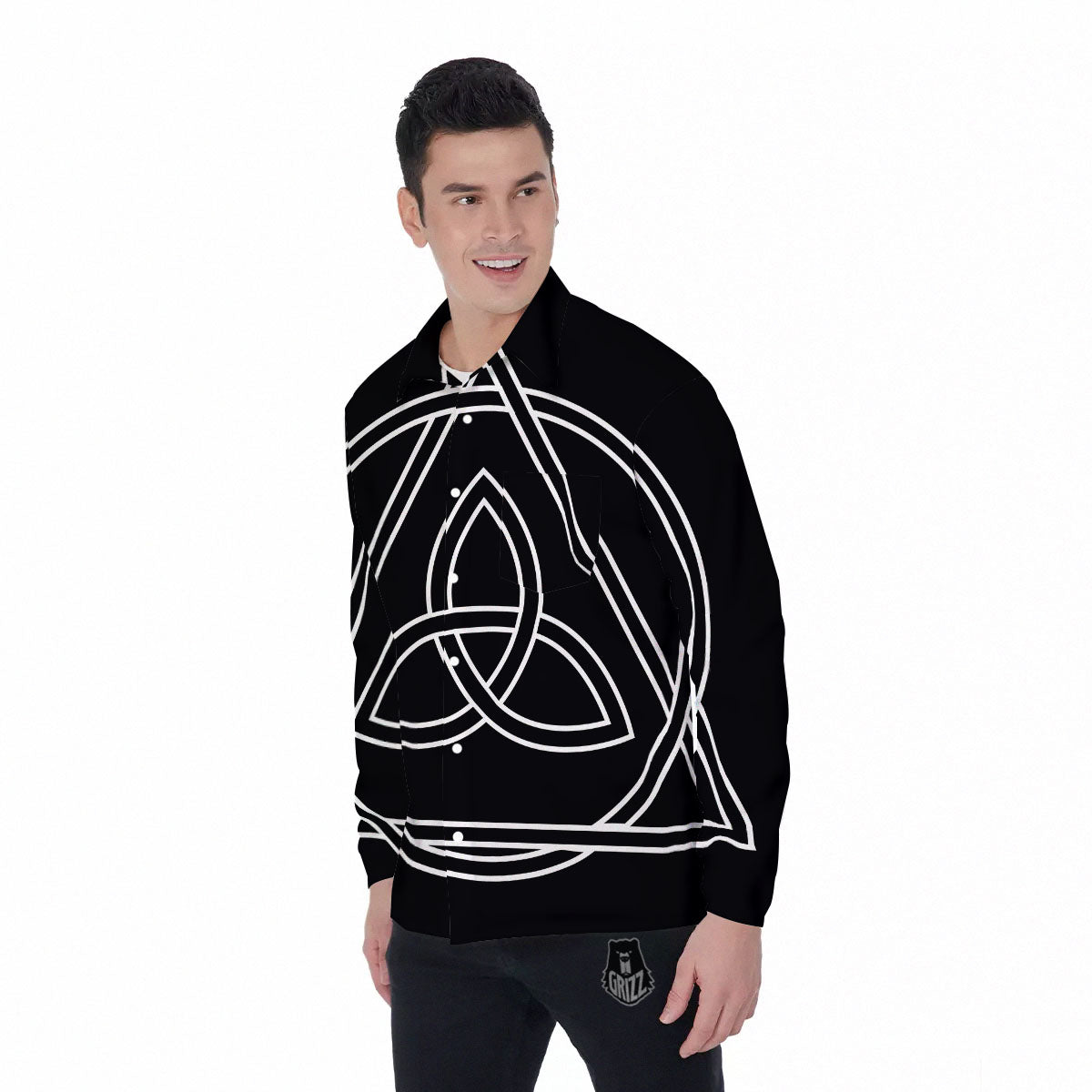 Celtic Knot White And Black Print Men's Long Sleeve Shirts-grizzshop