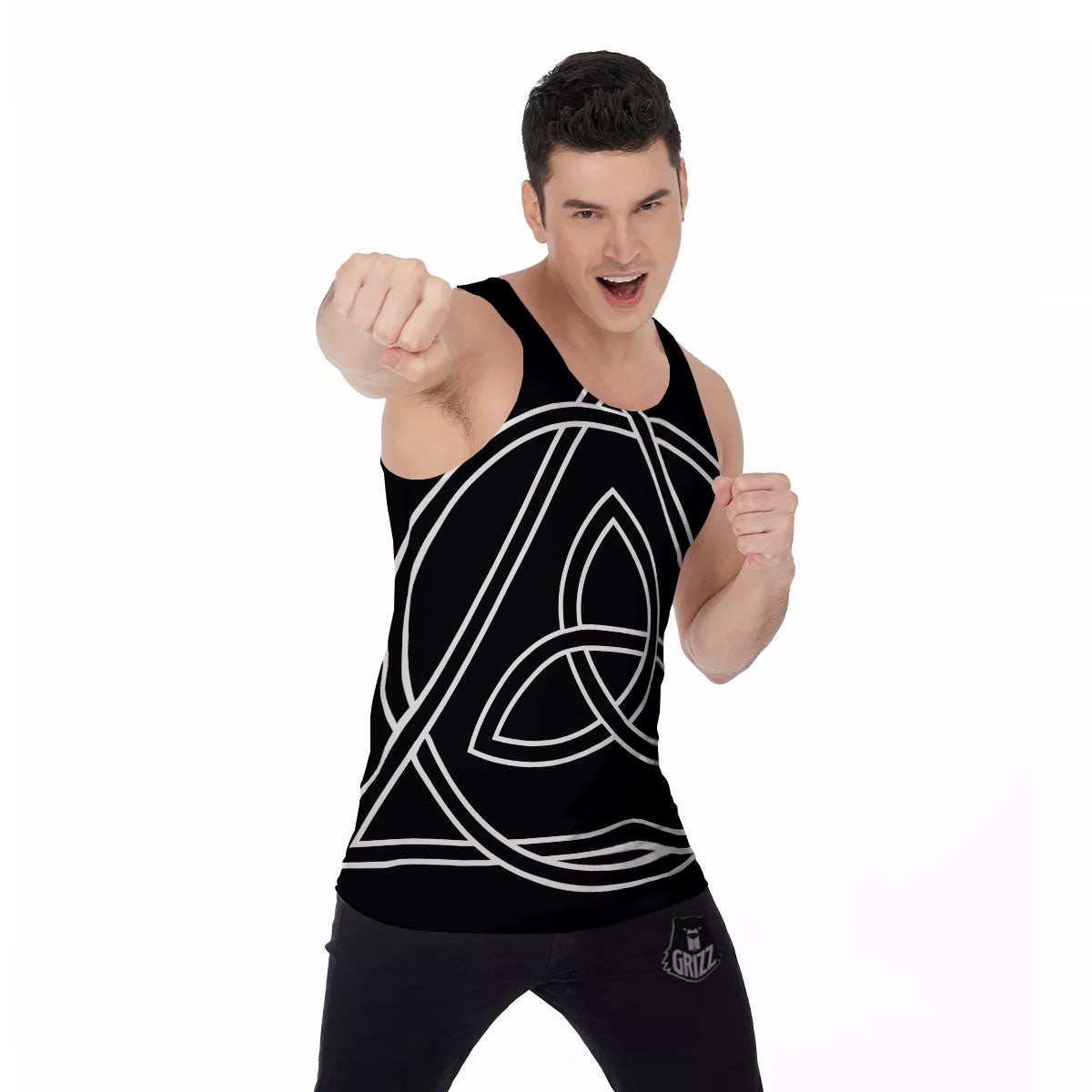 Celtic Knot White And Black Print Men's Tank Top-grizzshop