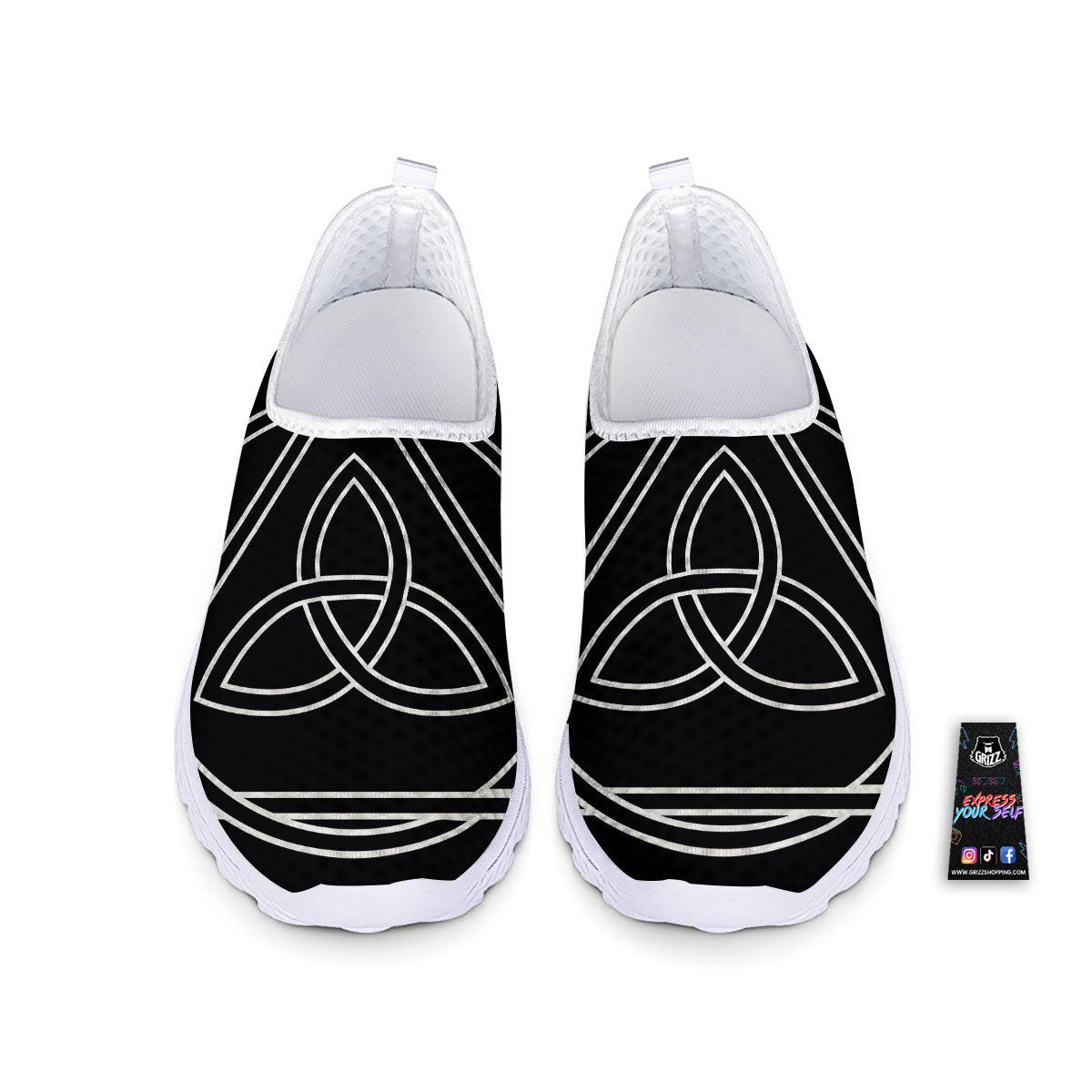 Celtic Knot White And Black Print Nurse Shoes-grizzshop