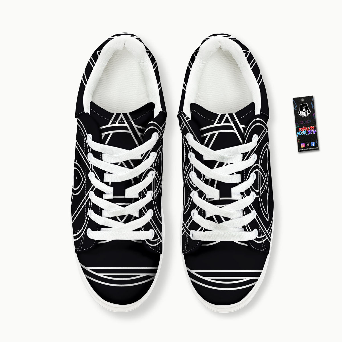 Celtic Knot White And Black Print Platform Shoes-grizzshop
