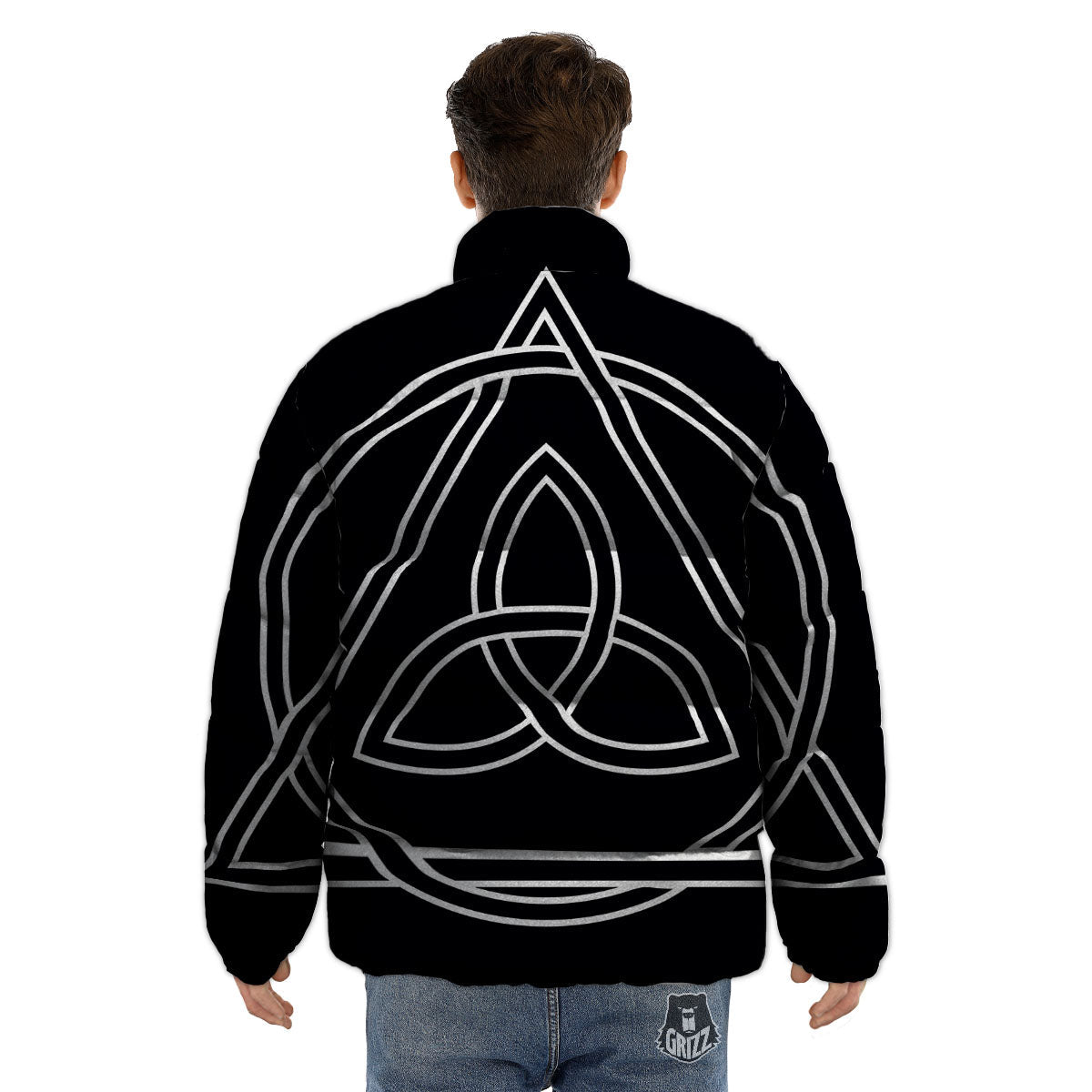 Celtic Knot White And Black Print Puffer Jacket-grizzshop
